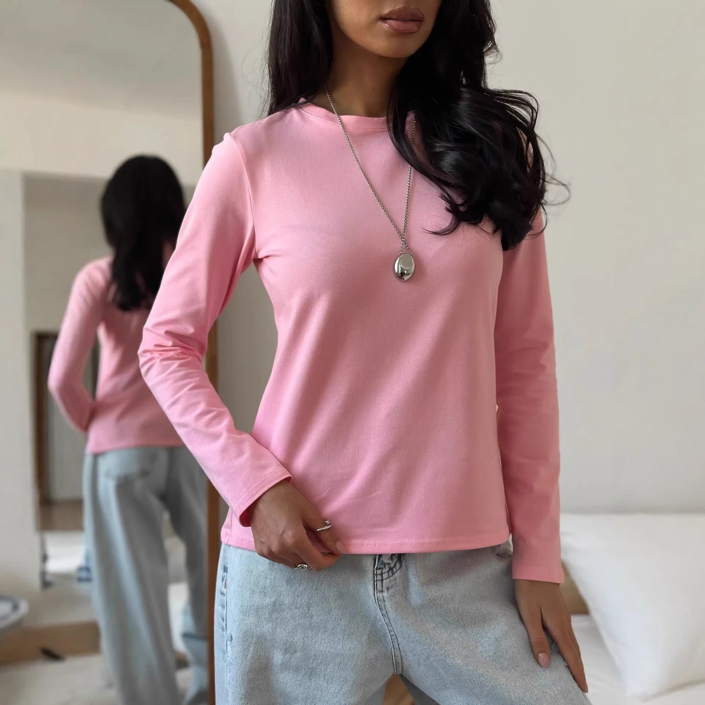 Damen Langarmshirt Körperbetont Baumwolle Eveloria