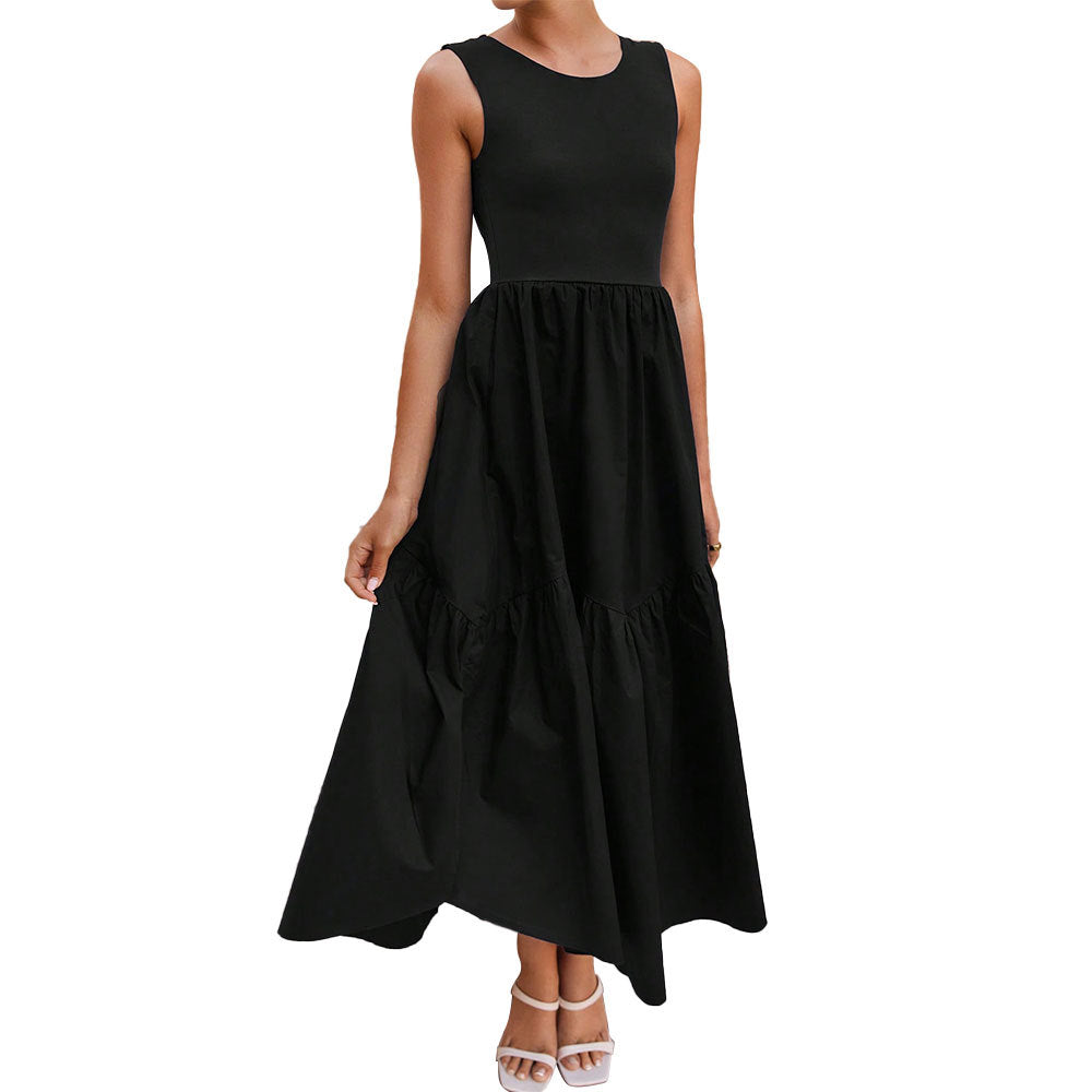Damen Maxikleid Ärmellos Stufenrock Retro
