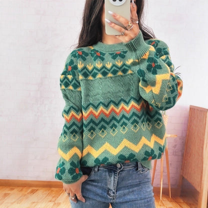 Damen Grobstrickpullover Bunt Geometrisches Muster - Eveloria