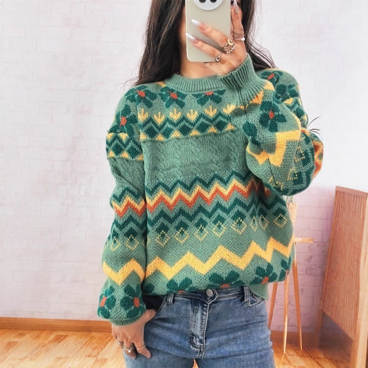 Damen Grobstrickpullover Bunt Geometrisches Muster - Eveloria