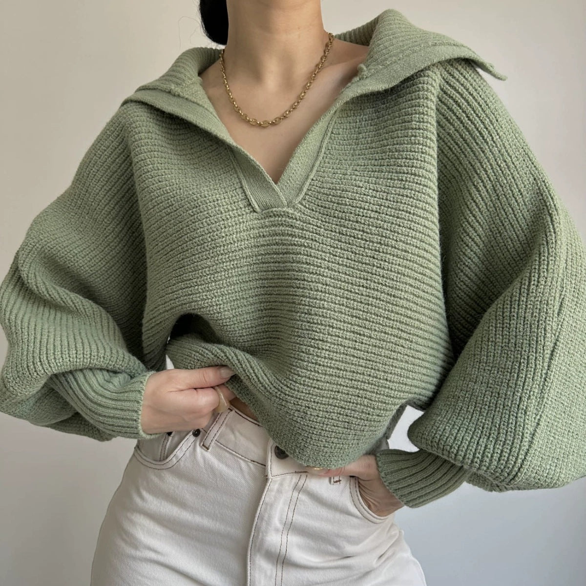 Damen Strickpullover Oversized Kuschelig Beige