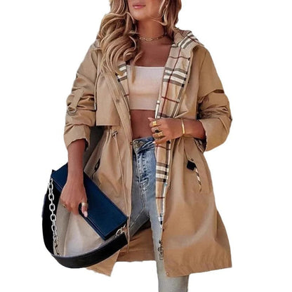 Damen Übergangsjacke Karomuster mit Kordelzug