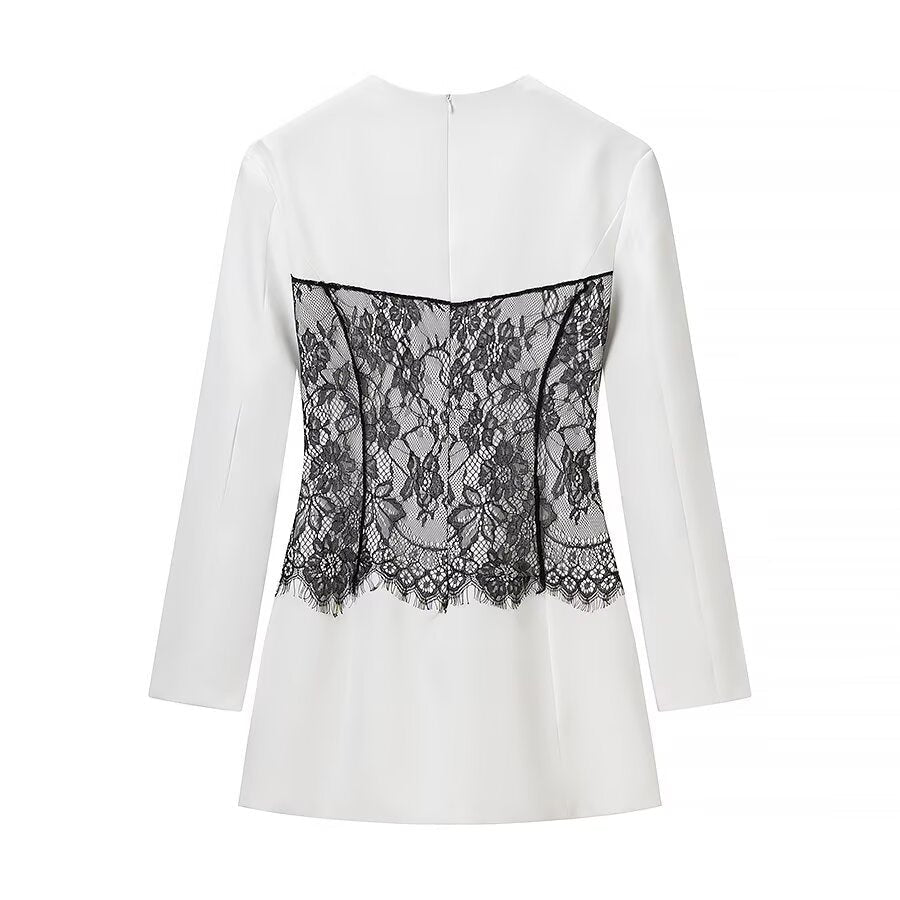 Damen Spitzenkleid Elegant Raffiniertes Design Weiß