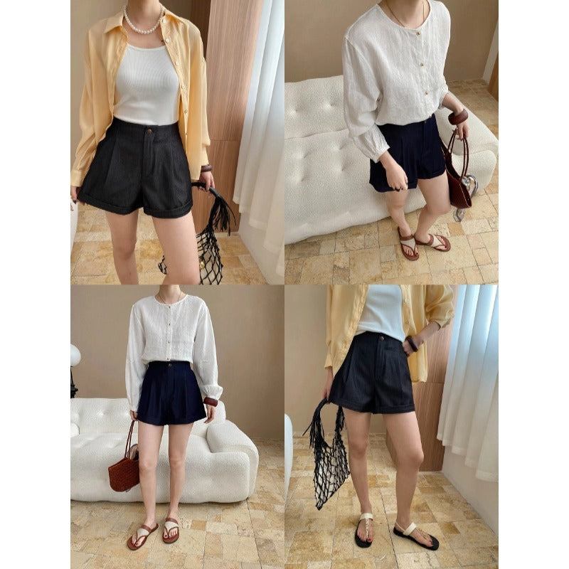 Damen Shorts Hochbund mit Taschen Bequem Eveloria