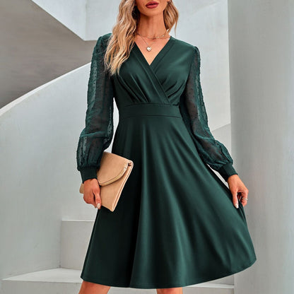 Damen Wickelkleid mit Puffärmeln und fließendem Saum Eveloria