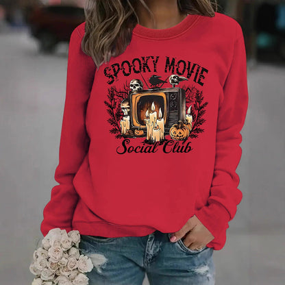 Damen Sweatshirt Spooky Film-Motiv Lässiger Schnitt Eveloria
