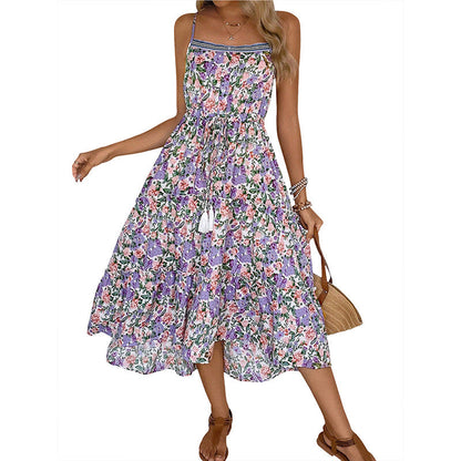 Damen Midikleid Floraler Druck Taillenzug Eveloria