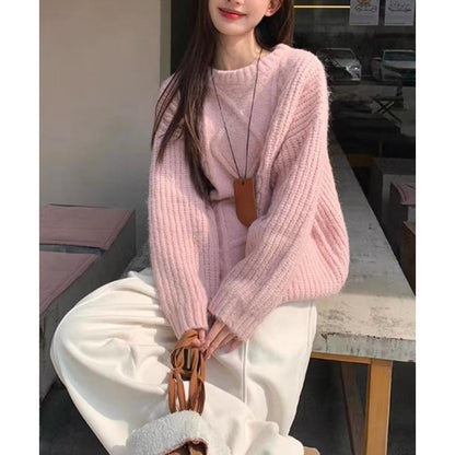 Damen Oversized Pullover Feinstrick Weich Grau