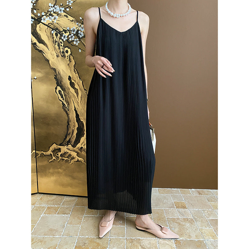 Damen Maxikleid Plissiert Schmale Träger Eveloria