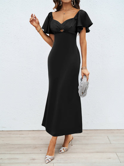 Damen Maxikleid Schulterfrei mit Knotendetail und fließendem Stoff