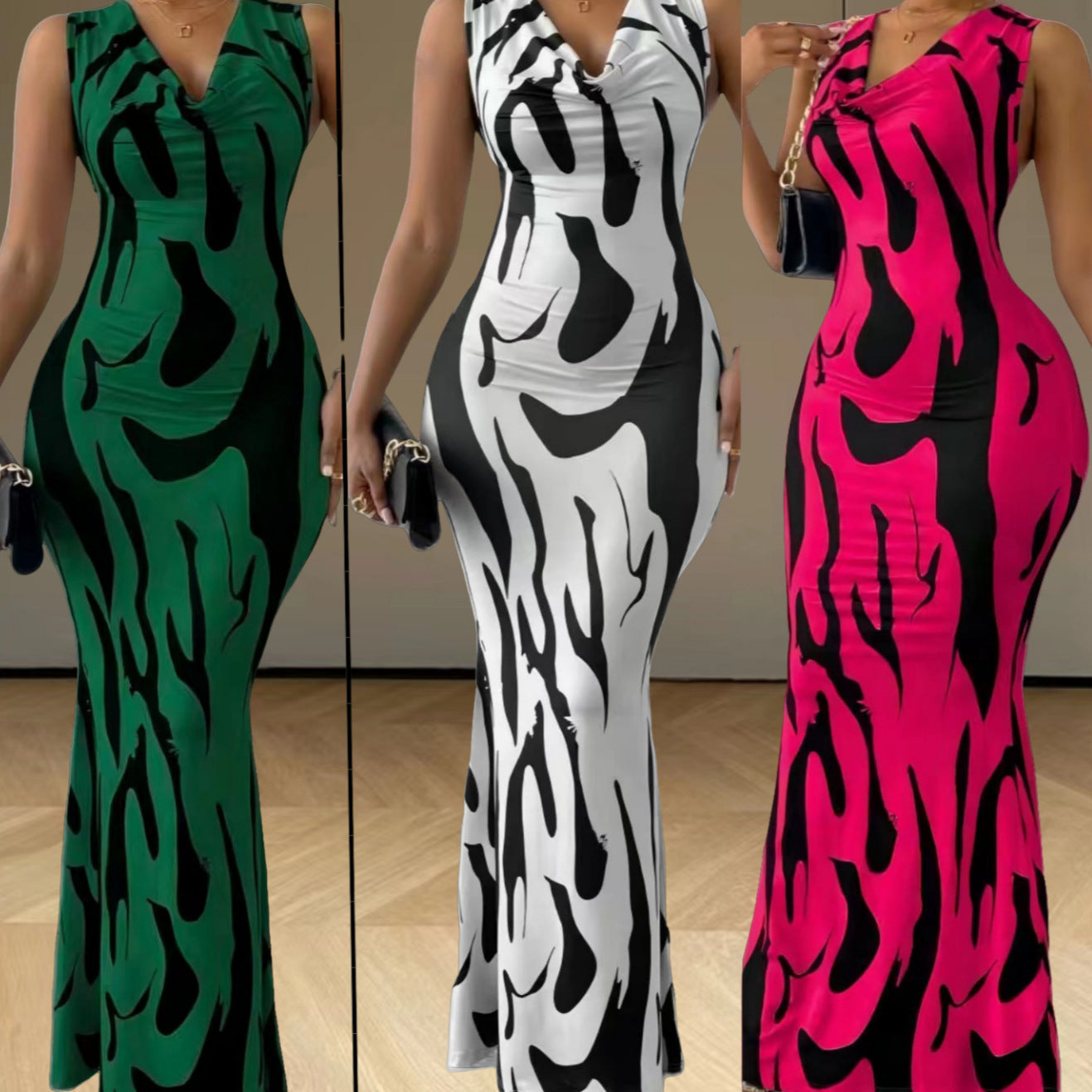 Damen Maxikleid Figurbetont Trendmuster Eveloria - Eveloria