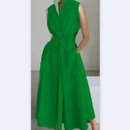 Eveloria Damen Midi-Kleid V-Ausschnitt Taschen Elegant
