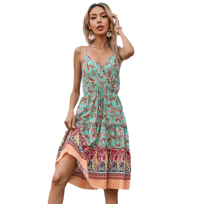Damen Wickelkleid Paisley Rüschen Sommer
