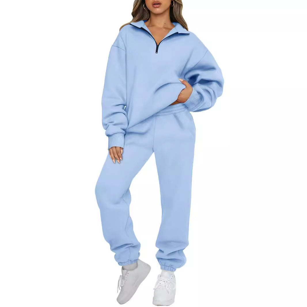Damen Sweatpants-Set mit Stehkragen und Kängurutasche Eveloria