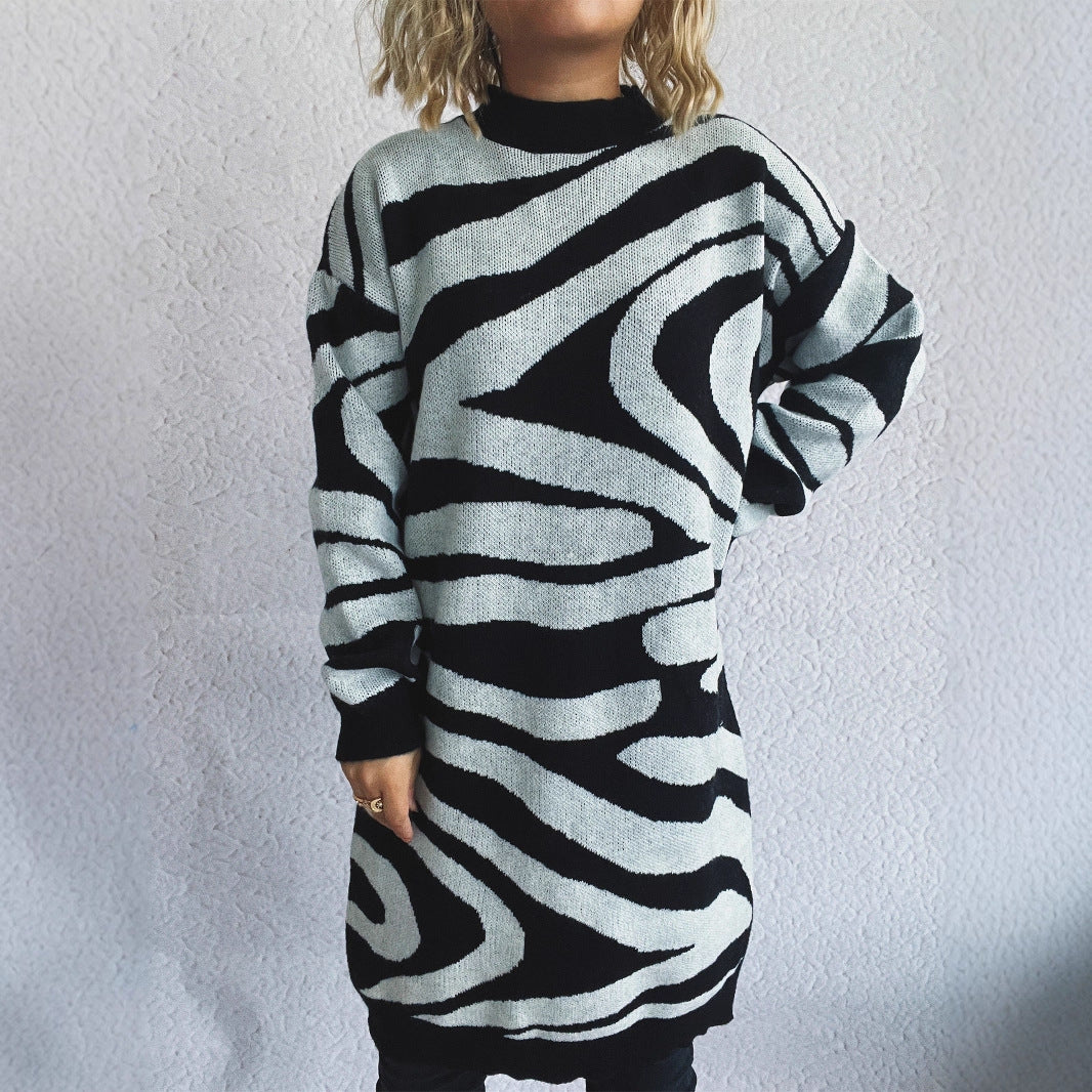 Damen Oversized Strickpullover Zebramuster Eveloria - Eveloria
