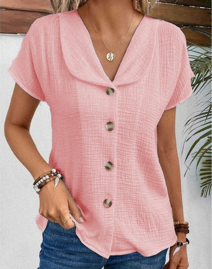 Damen T-Shirt mit Knöpfen Baumwolle Lässig Weiß