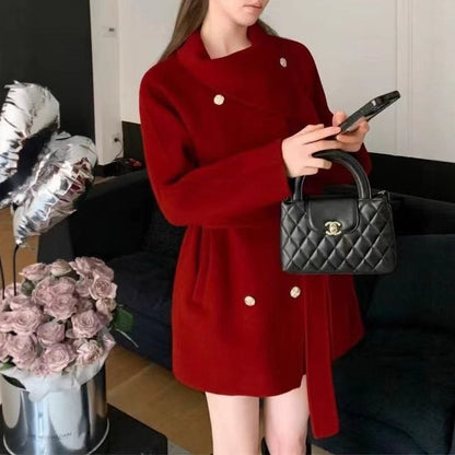Damen Kurzjacke Asymmetrischer Kragen Goldene Knöpfe Eveloria