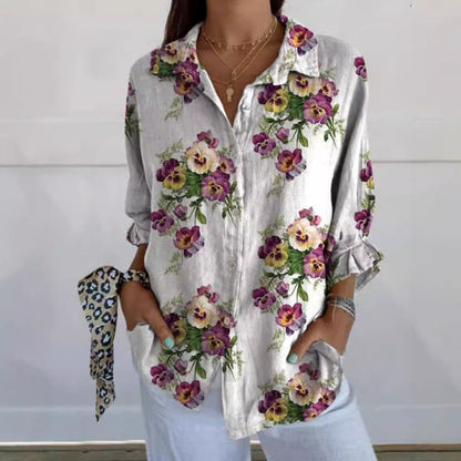 Damen Bluse Floralmuster Verdeckte Knöpfe