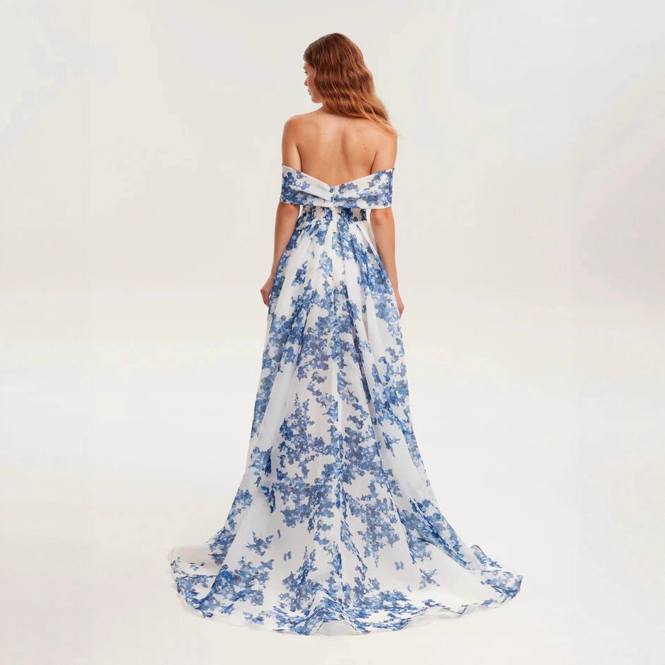 Damen Maxikleid Chiffon Blumenmuster Eveloria