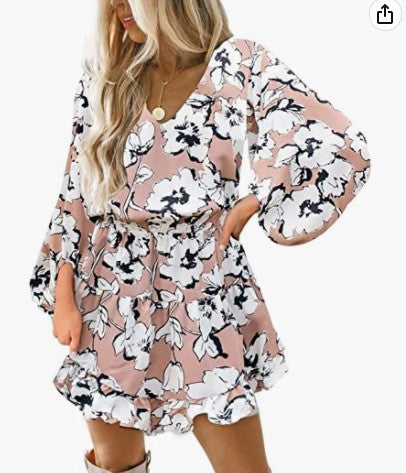 Damen Kurzarmkleid Voluminöse Puffärmel Eveloria