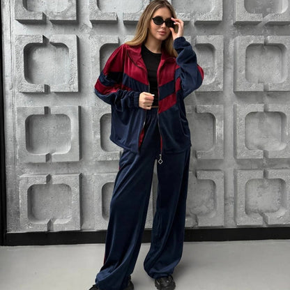 Damen Jogginganzug Velours Streifen