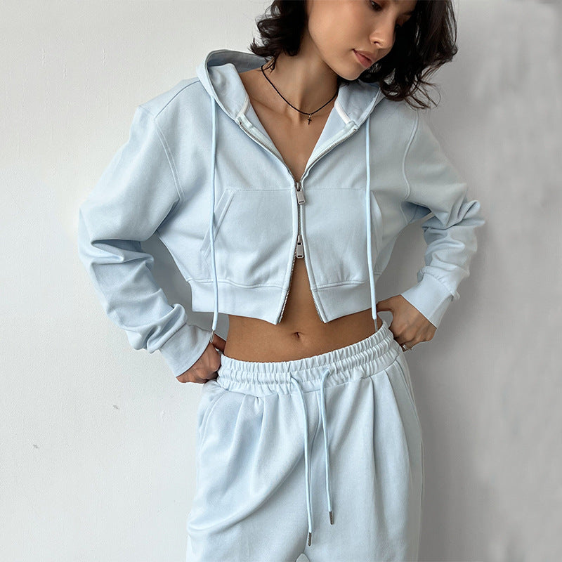 Damen Hoodie Jogginghose Set Baumwolle Grau