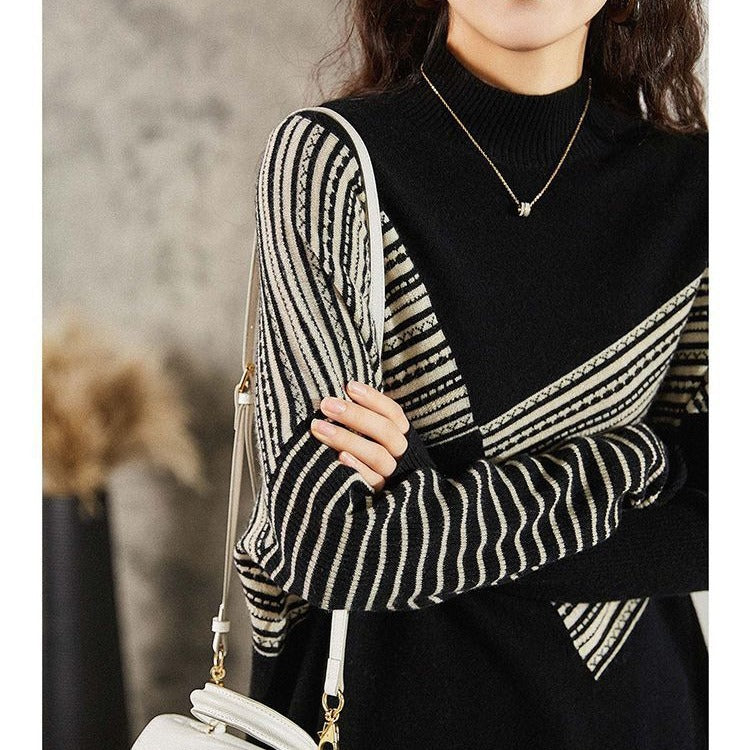 Damen Strickpullover Geometrisches Muster Fransen