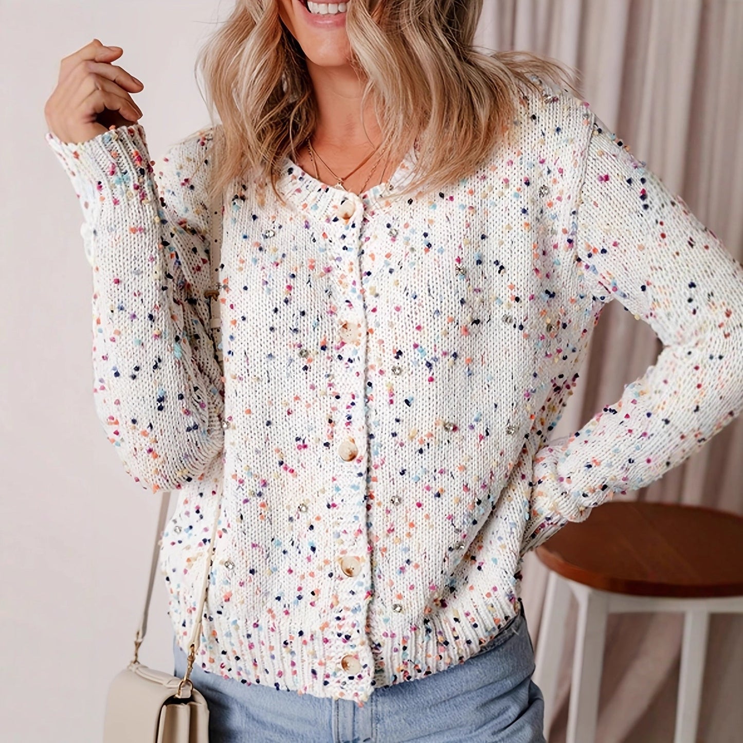Damen Strickjacke Bunt Muster Eveloria