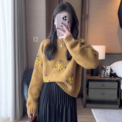 Damen Strickpullover Florales Design Eveloria
