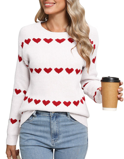 Damen Strickpullover Herzmuster Eveloria