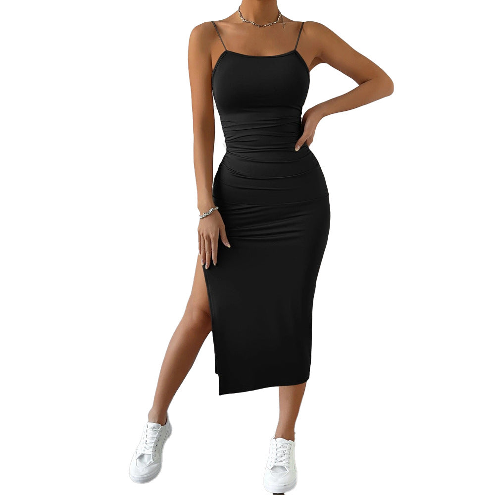 Damen Maxikleid schmale Träger seitlicher Schlitz Eveloria