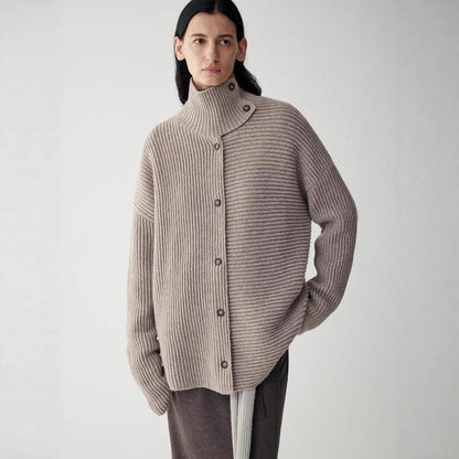 Damen Strickjacke Relaxed mit hohem Kragen und Knöpfen