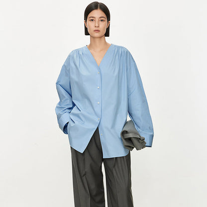 Damen Oversize-Hemd V-Ausschnitt Eveloria