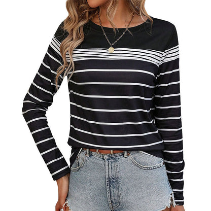 Damen Langarmshirt Maritimes Streifenmuster Lässiger Schnitt Blau