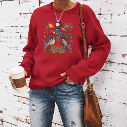Damen Sweatshirt Floralmuster Lässig Grün Eveloria