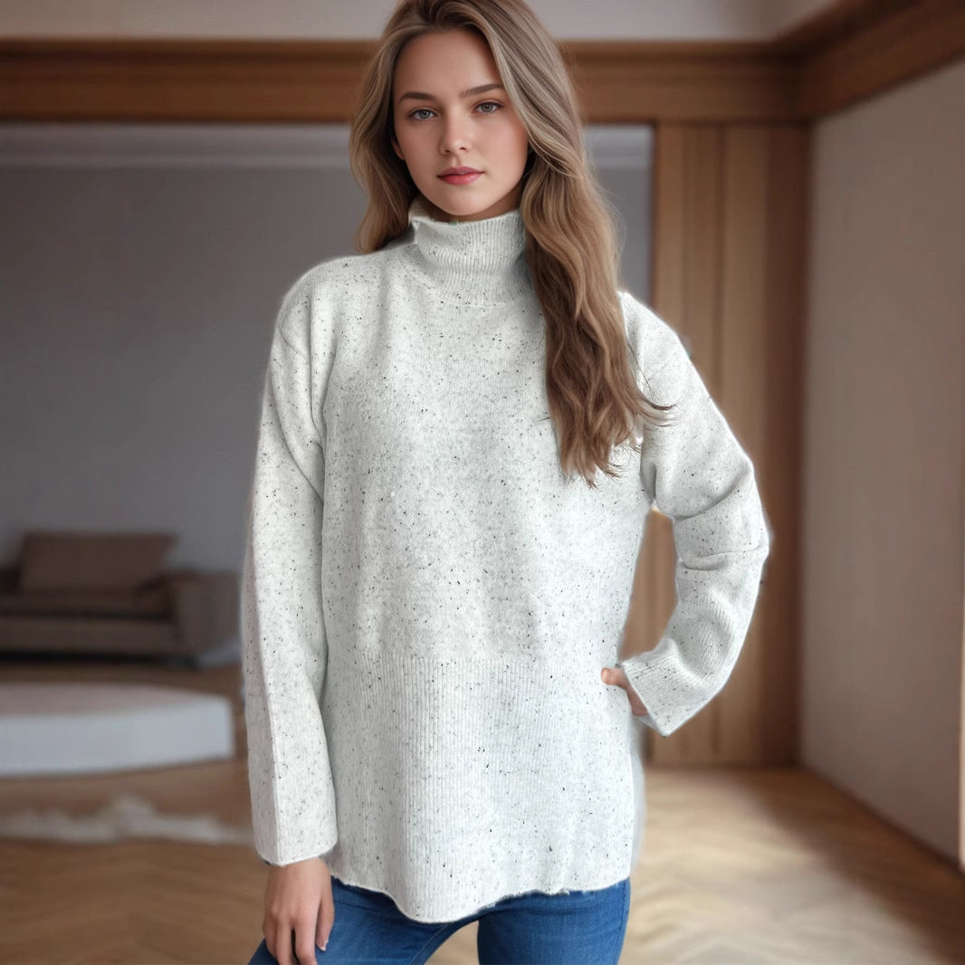 Damen Pullover Mit Hochem Kragen Und Seitentaschen Eveloria