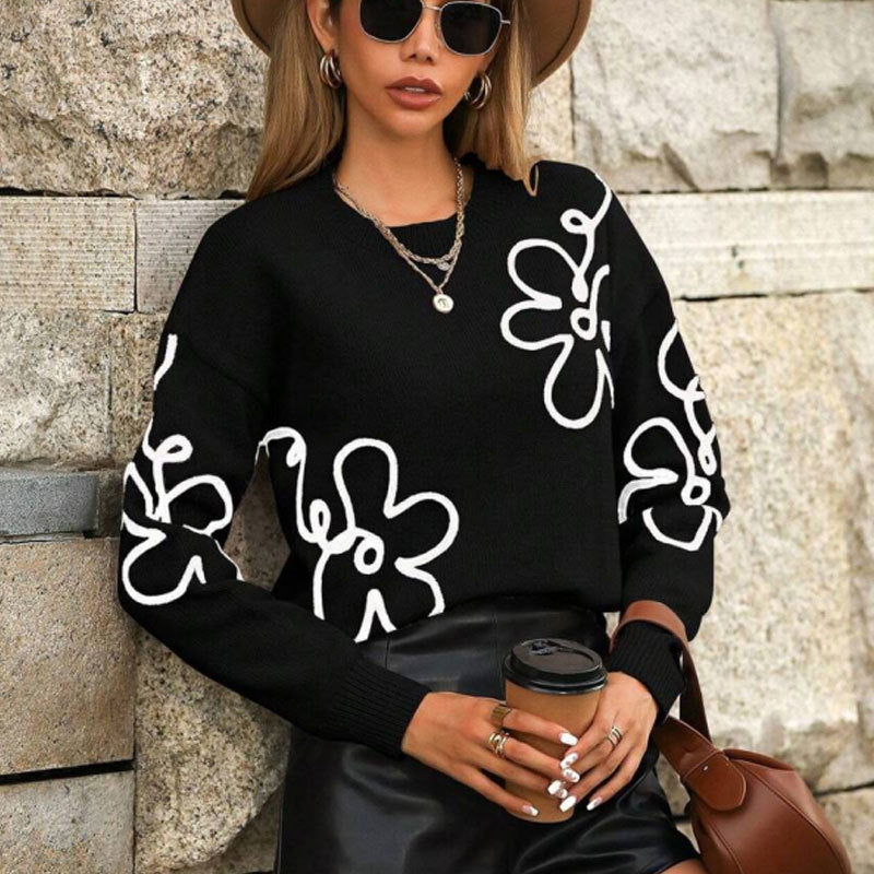Damen Pullover Floral Applikationen Eveloria