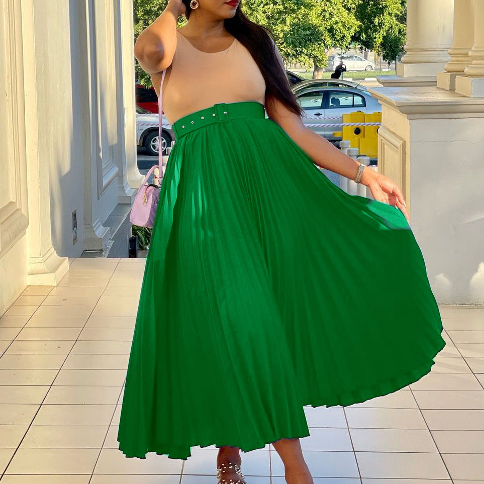 Damen Maxi-Rock Plissee mit Gürtel Eveloria