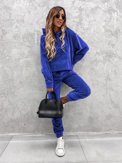 Damen Velours-Jogginganzug mit Kapuze und elastischem Bund
