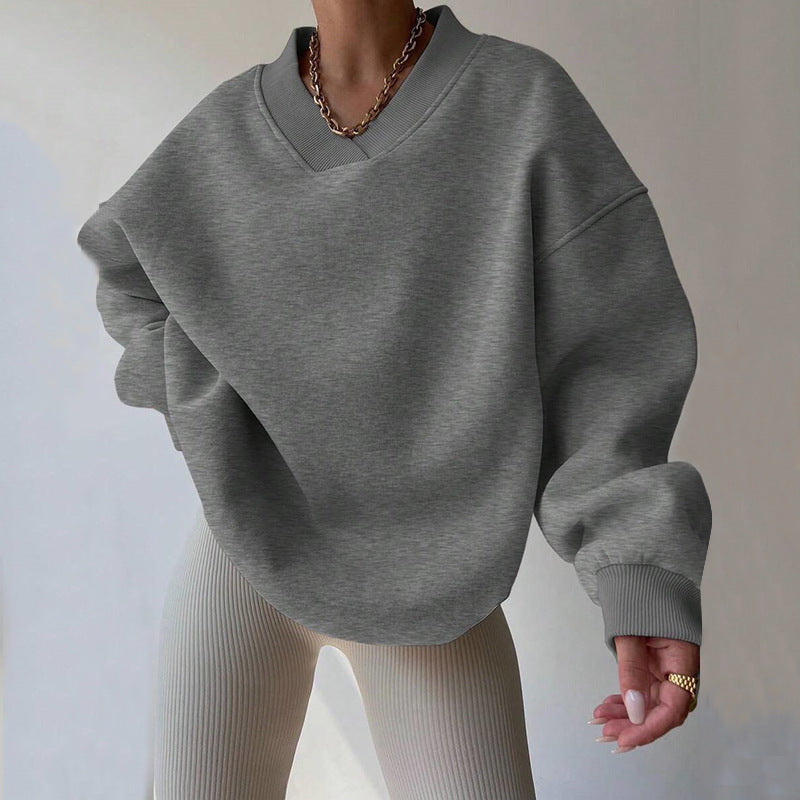Damen Oversized Sweatshirt V-Ausschnitt Breiter Bund Eveloria