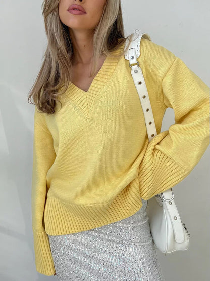 Damen Strickpullover V-Ausschnitt Lässig Eveloria
