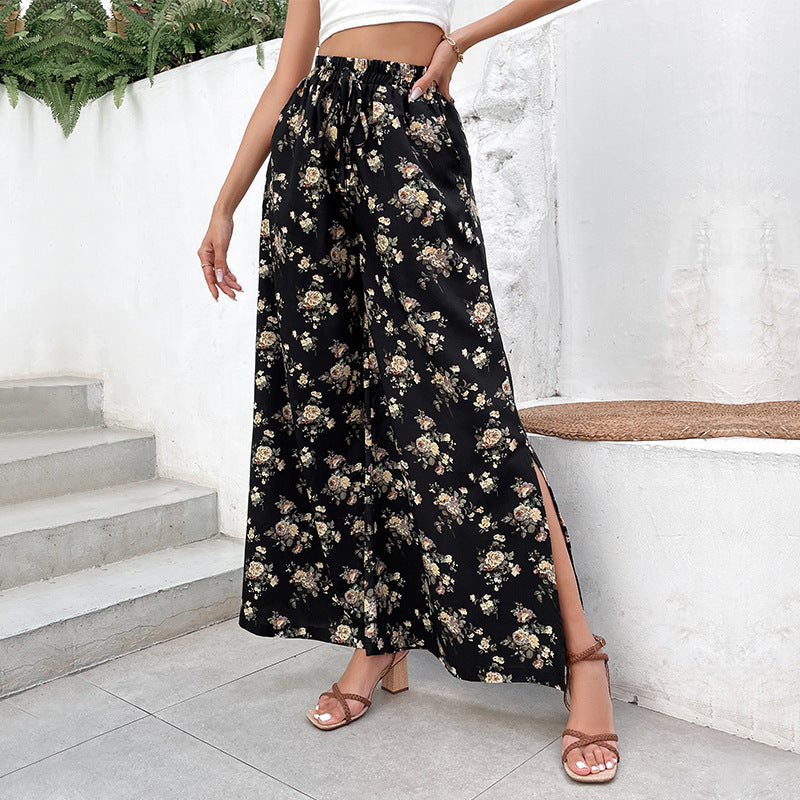 Damen Palazzo-Hose Floralmuster Seitenschlitze Eveloria
