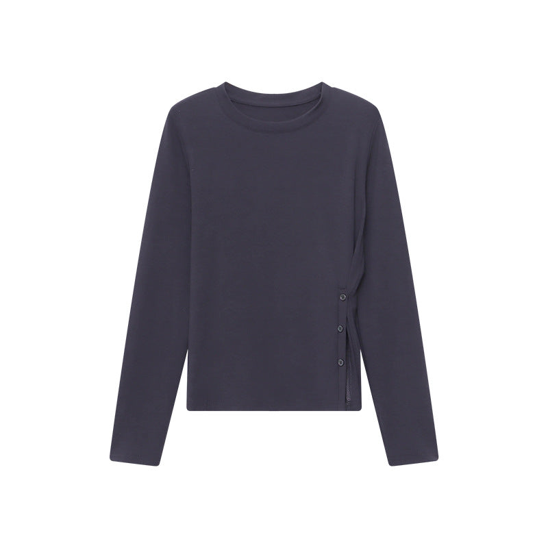 Damen Langarmshirt mit Knopfdetails Seitenöffnung Eveloria