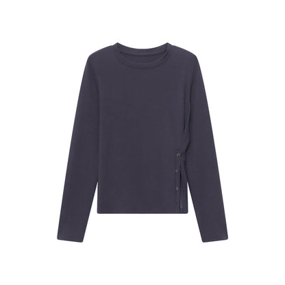 Damen Langarmshirt mit Knopfdetails Seitenöffnung Eveloria