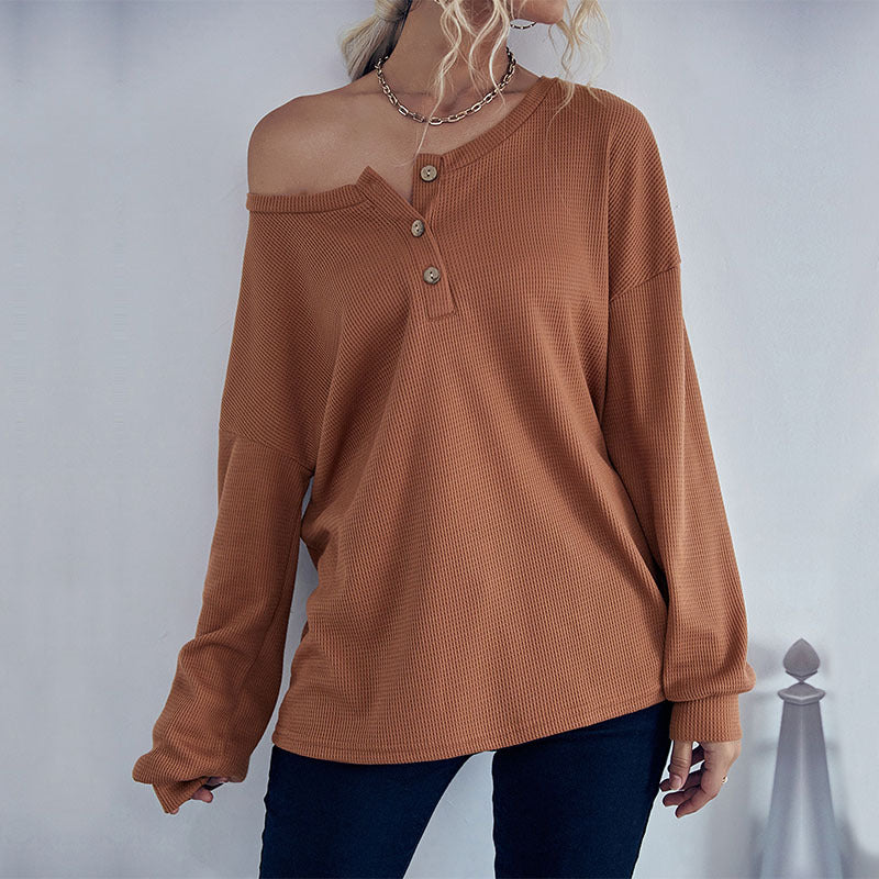 Damen Pullover Lässig Knopfleiste Struktur Eveloria - Eveloria