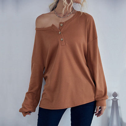 Damen Pullover Lässig Knopfleiste Struktur Eveloria - Eveloria