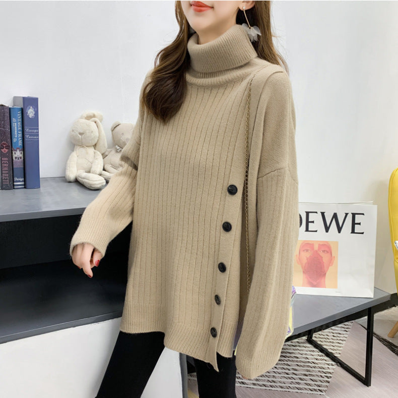 Damen Stehkragenpullover Kuschelig Knopfdetail Eveloria - Eveloria