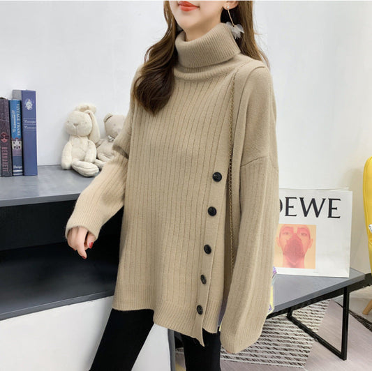 Damen Stehkragenpullover Kuschelig Knopfdetail Eveloria - Eveloria
