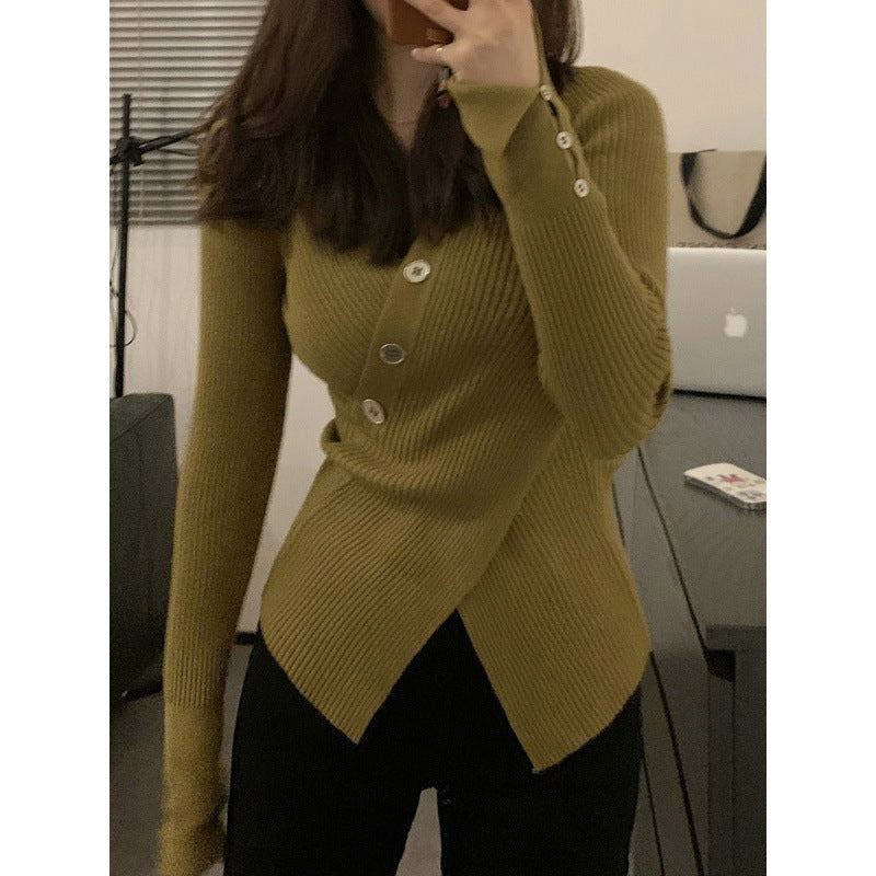 Damen Rippstrick-Cardigan mit Knöpfen und V-Ausschnitt