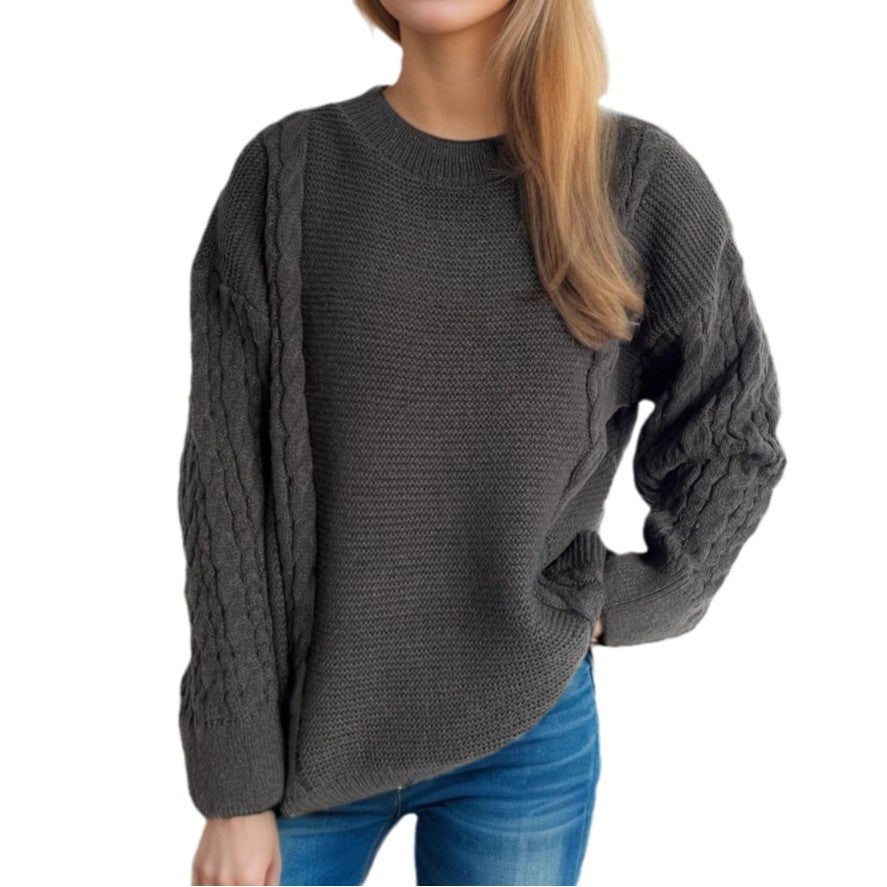Damen Grobstrickpullover Zopf-Design Voluminöse Ärmel Eveloria